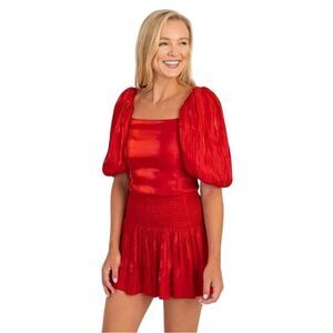 KOCH Red Logan Puff Sleeve Crop Top Shiny Satin Cocktail Party USA SIZE SMALL